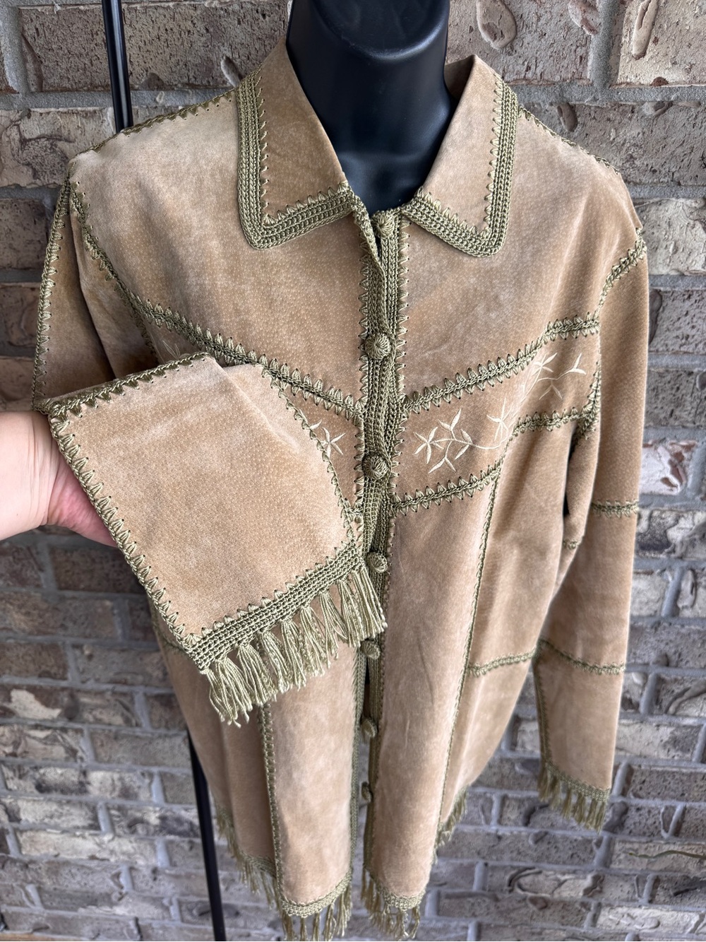 Vintage Dressbarn Suede Leather Jacket S Western Fringe Embroidered Boho - Picture 4 of 12